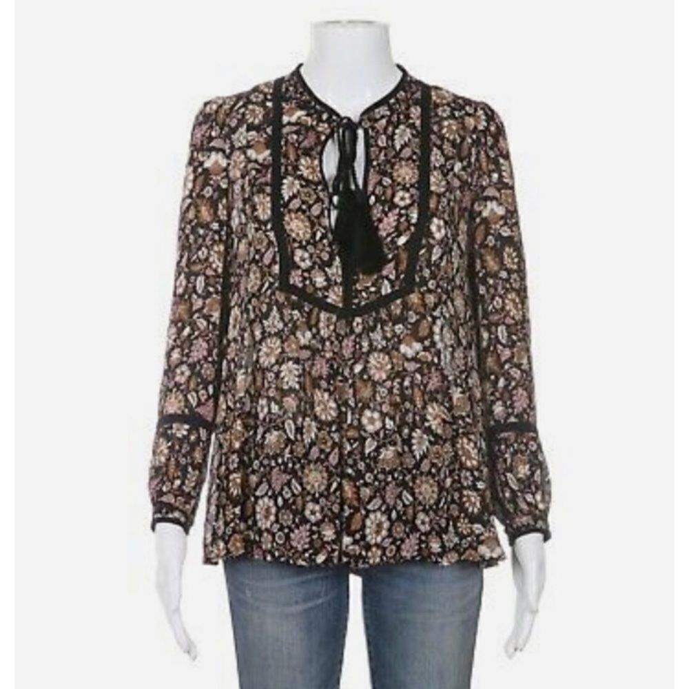 A.C.L Sheer Long Sleeve Blouse With Tassels Sz 4